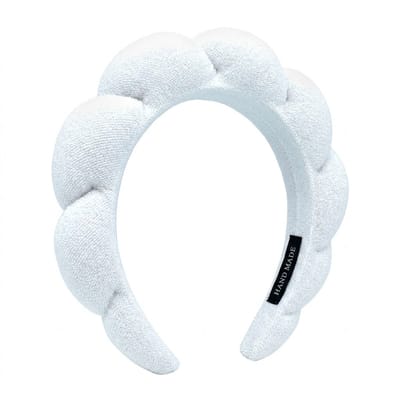 Witte gewatteerde haarband dames – brede fluwelen haarband met golvend design – modieuze haar accessoire voor dagelijks gebruik