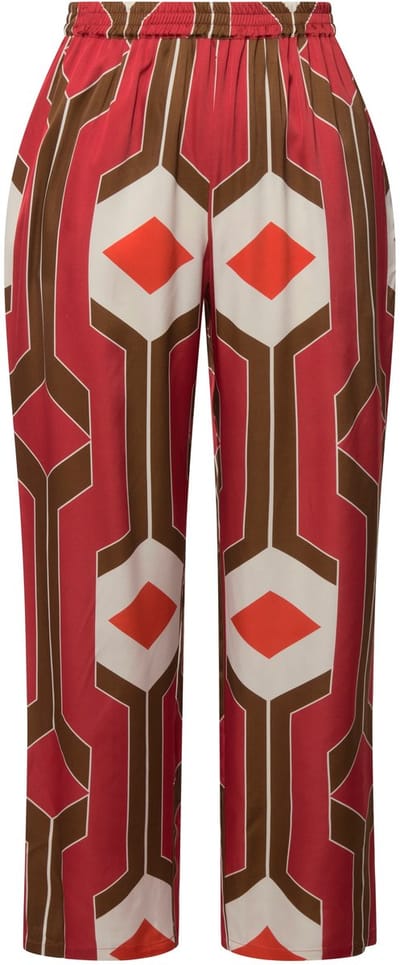 Ulla Popken - Dames - broek retrodessin wijde pijpen elastische band - Donkeroranje - Maat 42+