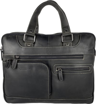 Laptoptas - Messenger Bag - 15.6 inch - Buffelleer - Leer - Mat Zwart - Arrigo