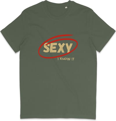 T Shirt Heren Dames - Grappige Tekst: Sexy, I Know It - Khaki Groen - XS