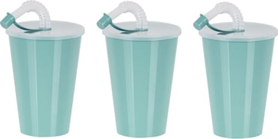 Juypal Drinkbeker met deksel en rietje - 6x - licht groen - kunststof - 450 ml - 12 x 9 cm