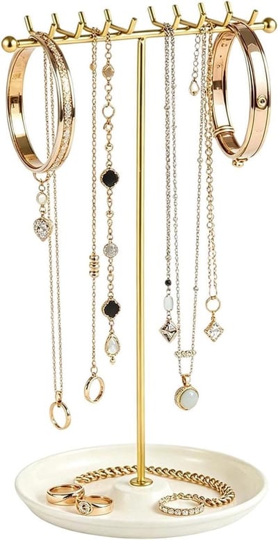 Sieraden Toren - Opbergrek Houder - Sieraden Presenteren - Met Boommotief - 20 cm Breed - Wit