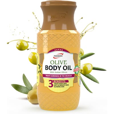 Nimson Olijfolie Lichaam 500ml | Diepe Hydratatie & Verzachtende Verlichting | Hydraterende Formule met Italiaanse Olijven | Voor Droge Huid & Stralende Glans | Ethisch beige