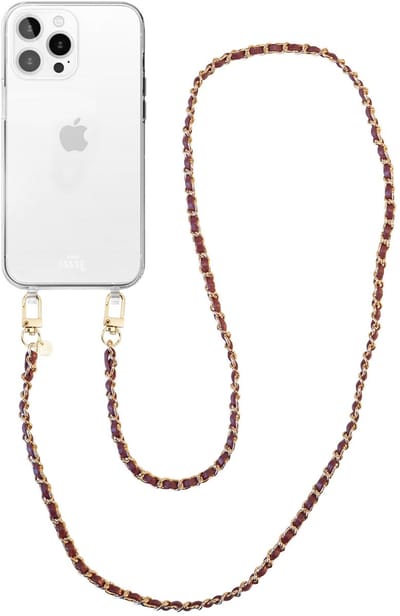 xoxo Wildhearts siliconen hoesje geschikt voor iPhone 11 Pro - Classic Chain - Burgundy (lang koord) - Telefoonhoesje - Hoesje met koord - Schakelketting - Lang telefoonkoord - Bordeaux rood met goud - Transparant hoesje