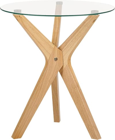 Ronde Bijzettafel met Glazen Tafelblad en Houten Poten