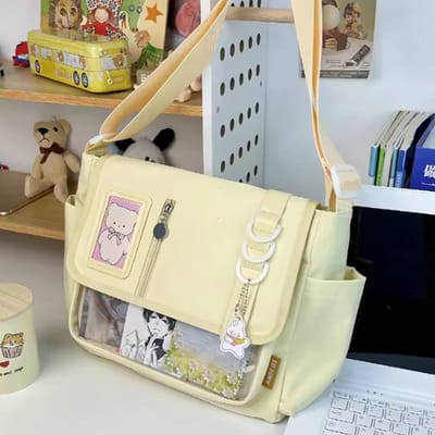 Y2K Japanse Harajuku Schooltassen voor Tienermeisjes Transparante Itabag Crossbody Tas DIY Badge Displayplaat Ita Tas Only Bag NO Toys geel