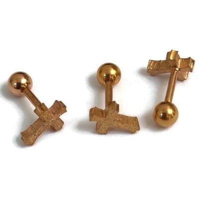 Aramat Jewels | Piercings | Rosékleurige Sandblasted Helixpiercing Kruisje | | | |8mm | Staal | Volwassenen | Verkleurd niet