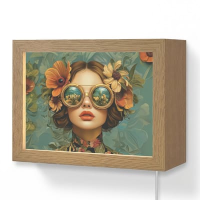 Wandlamp 20x15 cm - Oplaadbaar - Vrouw - Bloemen - Vlinders - Natuur - Vintage - Wandlampen binnen woonkamer - Slaapkamer lamp met kabel - Decoratieve nachtlamp - Vloerlamp snoer