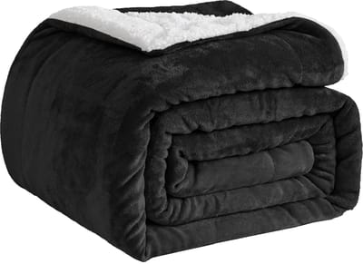 Nite Deken voor op de bank, 150 x 200 cm, fleece pluizige deken, sherpa-dekens voor banken, bedsprei, reisdeken, zacht, machinewasbaar (tweepersoons, zwart)