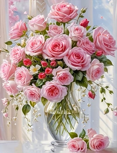40x30cm Diamond Painting vaas met rozen (rond) nr 228