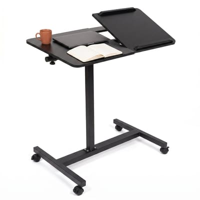 Lomera Laptoptafel - Hoogte Verstelbaar - Op Wielen - Kantelbaar - Bedtafel - Laptopstandaard - Bijzettafel - Ergonomisch - Inklapbaar - Zwenkwielen - Met Muismat - Zwart