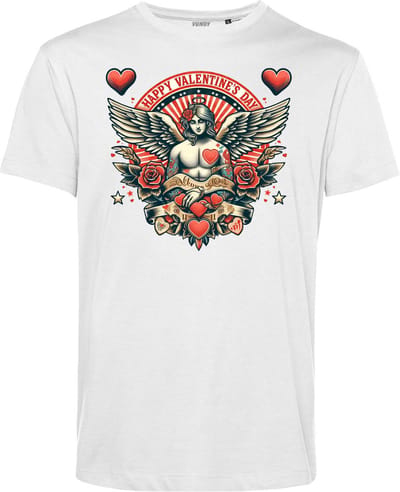 T-shirt Happy Valentines Angel | Valentijn cadeautje voor hem | Valentijn | Valentijnsdag voor mannen | Wit | maat XS
