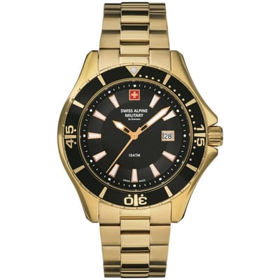 Swiss Alpine Military van Grovana Nautilus zwarte wijzerplaat quartz 7040.1117 100M herenhorloge zwart