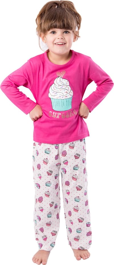 Amantes Meisjes Pyjama 100% katoen lange mouw - roze/fuchsia cupcake - maat 92/98