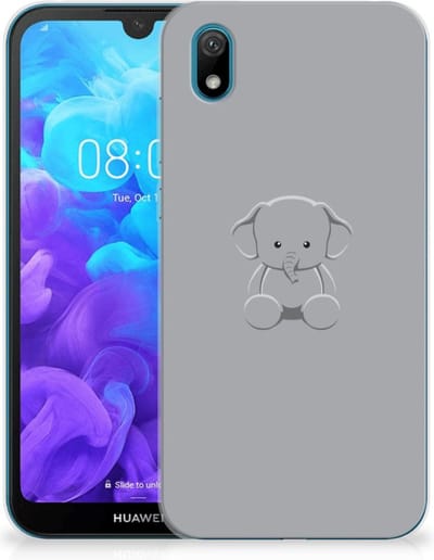 Back Cover voor Huawei Y5 (2019) Telefoonhoesje met Naam Grijs Baby Olifant