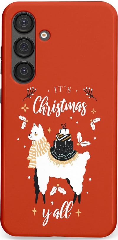 Casetastic hoesje geschikt voor Samsung Galaxy S25 Plus - Dubbellaagse bescherming - Rode Witte Kerst Lama - Fashion Case - Terracotta