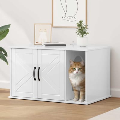 Kattenhuis Hout - Kattenmeubel Kattenverblijf - Rustplek Kat - Modern Rechthoekig Design - 85 x 55 x 50 cm - Wit