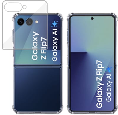 TechNow Hoesje + Screenprotector geschikt voor Samsung Galaxy Z Flip 7 Hoesje Screenprotector - Tempered Glass - Extreme Shock Case Transparant