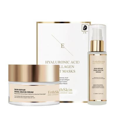 Huidherstellende Slakkenslijmcrème 50ml + Huidherstellend Slakkenslijmserum 60ml + Hyaluronzuur & Collageenmasker (3 Vellen)