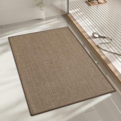 Badkamer mat 24x17 - ultradunne anti-slip badkamer mat (klein) - sneldrogend - badkamer mat - badkamer accessoires - badkamer accessoires - douchematten en absorberende mat voor de vloer van de badkamer (donkerbeige, 24 "x17")