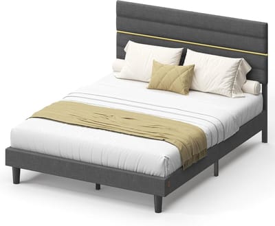 Tweepersoons Bedframe - Bed met hoofdbord - Slaapkamer Inrichting - Verstelbaar hoofdbord - 160x200 cm - Leigrijs