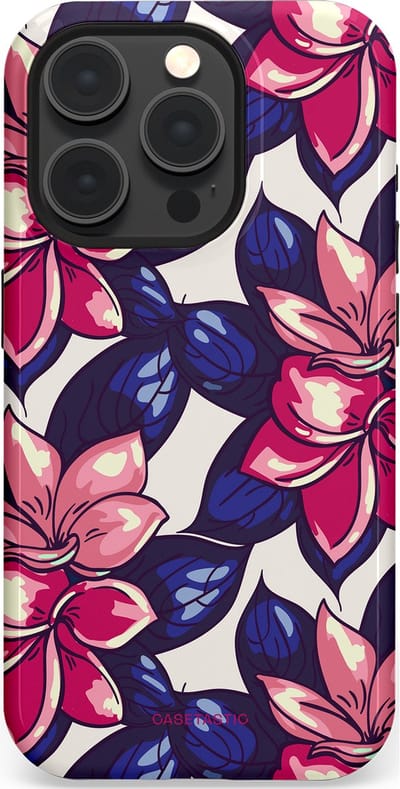 Casetastic hoesje geschikt voor Apple iPhone 15 Pro - MagSafe - Dubbellaagse bescherming - Tropen paradijs - Fashion Case - Donkerblauw Roze Koraal Lila