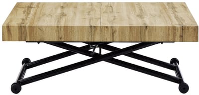 Vente-unique Uitschuifbare en ophefbare 2-in-1-tafel - Mdf en staal - Naturel en zwart - MORIALA