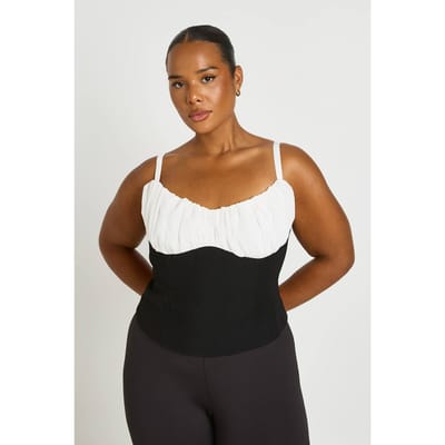 boohoo Dames Plus Chiffon Contrast Corset | Zwart | Maat: 44