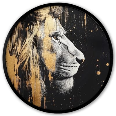 Poster in lijst Rond - Fotolijst 40x40 cm - Posters - Portret - Leeuw - Abstract - Goud - Ronde posterlijst zwart - Decoratie - Wanddecoratie woonkamer - Muurdecoratie slaapkamer