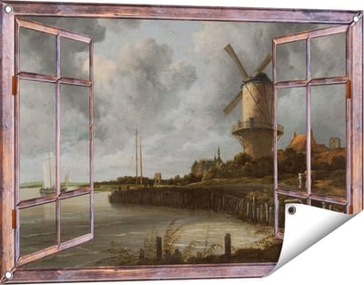 Gards Tuinposter Doorkijk De Molen bij Wijk bij Duurstede - Jacob van Ruisdael - 90x60 cm - Tuindoek - Tuindecoratie - Wanddecoratie buiten - Tuinschilderij