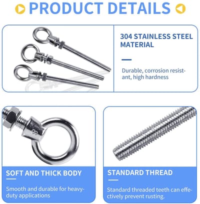 Dailygoods- Oogbout M6 - 12 Stuks - Roestvrij Staal 304 - Oogmoer/Ring - Hoge Weerstand - Eenvoudig te Installeren - Haakbout