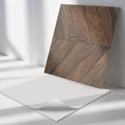 Wallfluent Vinyl Tegels - Visgraatpatroon Vinyl Tegels Zelfklevend - 30 cm x 30 cm - Bruin PVC Tegels - Set van 9 - Vierkant PVC Tegels - Texturen Plaktegels - Zelfklevende Vinyltegels - Plaktegels Keuken en Badkamer