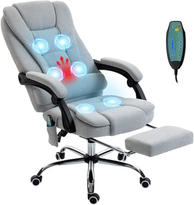 Vinsetto massage bureaustoel - stof met linnenlook (100% polyester) - 70x65x119cm - lichtgrijs