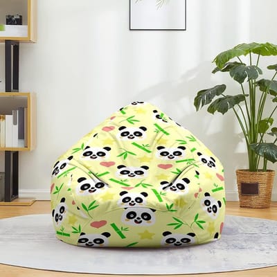 Zitzak Stoelhoes - Luie Bank Cover - Speelgoed Opslag - Cartoon Panda Print - 80x90cm - Geel