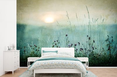 Behang - Fotobehang Natuur - Vintage - Bloemen - Zon - Breedte 360 cm x hoogte 240 cm