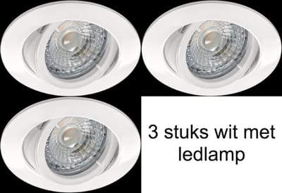 3x- Ronde inbouwspot- zaagmaat 68-76 mm- Wit- dimbaar - kantelbaar - 4000K- Cool wit - 230V - 360Lm - GU10 - Inbouwspot binnen - 5 jaar garantie.