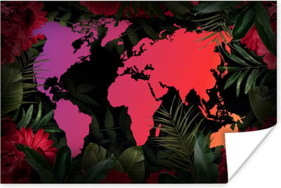 Poster 30x20 cm - Wereldkaart - Kleuren - Jungle - Posters - Kamer decoratie - Wanddecoratie woonkamer - Muurdecoratie slaapkamer