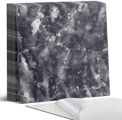 Coloray Plaktegels - Geaderd marmerpatroon Portugese Tegels - 30 cm x 30 cm - Zwart Plaktegels - 9 stuks - Vierkant PVC Tegels - Plaktegels Keuken - Zelfklevende Vloertegels - Vinyl Tegels - Zelfklevende Tegels