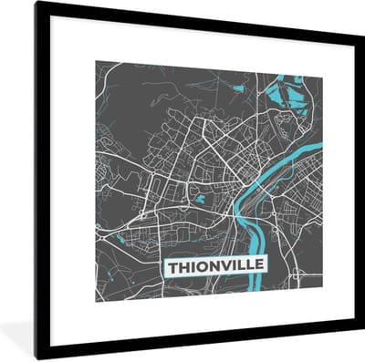 Fotolijst incl. Poster - Frankrijk - Plattegrond - Kaart - Stadskaart - Thionville - 40x40 cm - Posterlijst