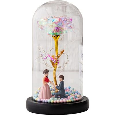 Glazen Roos Bloem LED Licht Roos in Glas Eeuwige Roos Bloem Cadeau voor Vrouwen Moederdag Type 3 white