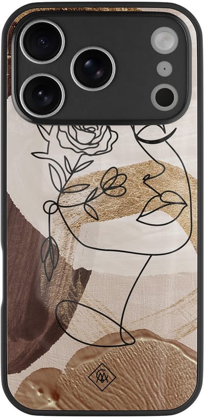 Casimoda® hoesje - Geschikt voor iPhone 17 Pro Max - Abstract Gezicht Bruin - Luxe Hard Case Zwart - Backcover telefoonhoesje - Bruin/beige