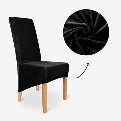 BankhoesDiscounter Velvet Hoge Rugleuning Stoelhoes – Zwart – Eetkamer Stoelhoezen – Stoelhoezen Eetkamerstoelen – Stoelhoezen Stretch