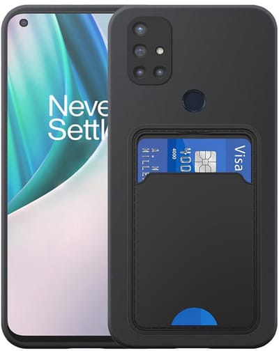 Geschikt voor OnePlus Nord N10 Telefoonhoesje met TPU Pasjeshouder - Flexible Back Cover Case Siliconen TPU with Cardslot - Zwart - Smartphonica geschikt voor OnePlus Nord N10 5G