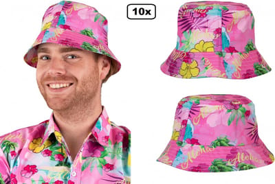 10x Vissers hoedje Hawaiiprint roze - Hawai tropical Festival beach fun summer strand party