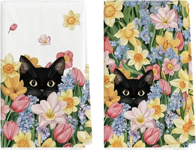 Zomer Tulpen Keukendoeken Set van 2, Wilde Bloemen Theedoeken, Handdoeken met Bloemenprint voor Landelijke Keuken Decoratie 40 x 60 cm