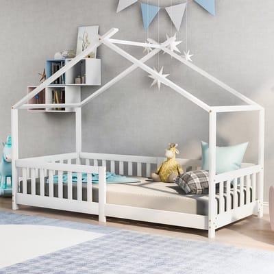 PHOEBE CAT Kinderbed - 90x200 cm - Huisvormig - Met zijhekken - Wit