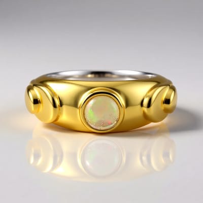 Cavill - Zilveren ring 925 Sterling verguld - Welo-opaal Ethiopische 0,352 ct ronde cabochon - 5 mm - Modern elegant design - Maat 17-20