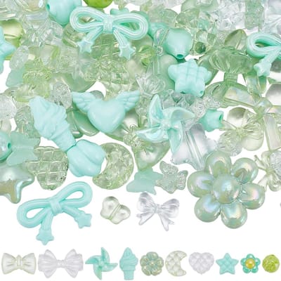 1 Doos 150 stuks Willekeurige Stijl Schattige Groene Kralen Assortiment Groene Acryl Kralen Schattige Ster Bloem Pastel Macaron Esthetische Accessoires Voor Sieraden Maken Benodigdheden DIY A