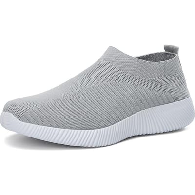 EOFK Dames Mesh Ademende Loafers Sneakers Effen Kleur Voorkant Zomer Wandelen Casual Schoenen 35 gray