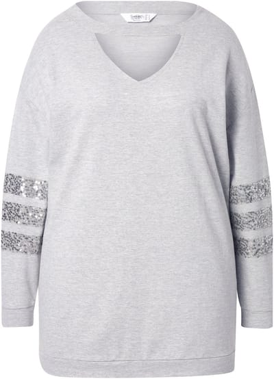 Angel of Style - Dames - Sweatshirt loose fit cut-out pailletten - Lichtgrijs melange - Maat 46